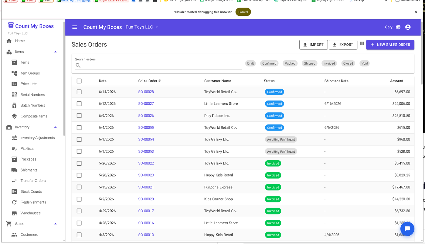 Customer order history view in the portal
